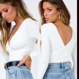 Princess Polly Double V PASSERINE BODYSUIT WHITE